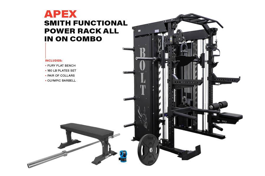 THUNDER SERIES APEX SMITH FUNCTIONAL POWER RACK ALL IN 1 COMBO HOME GYM PACKAGE - Bolt Fitness Supply