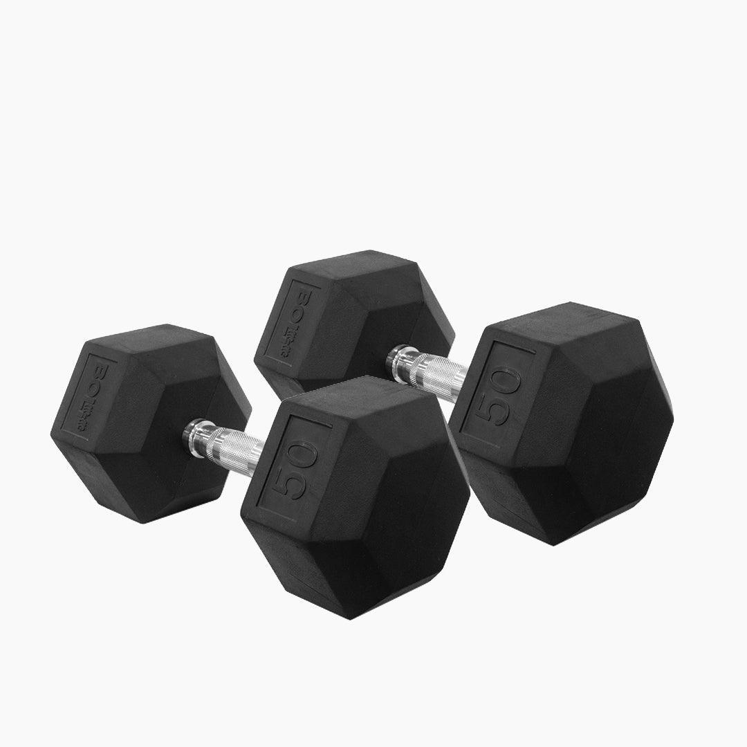 50 Pounds Rubber Hexagon Dumbbell