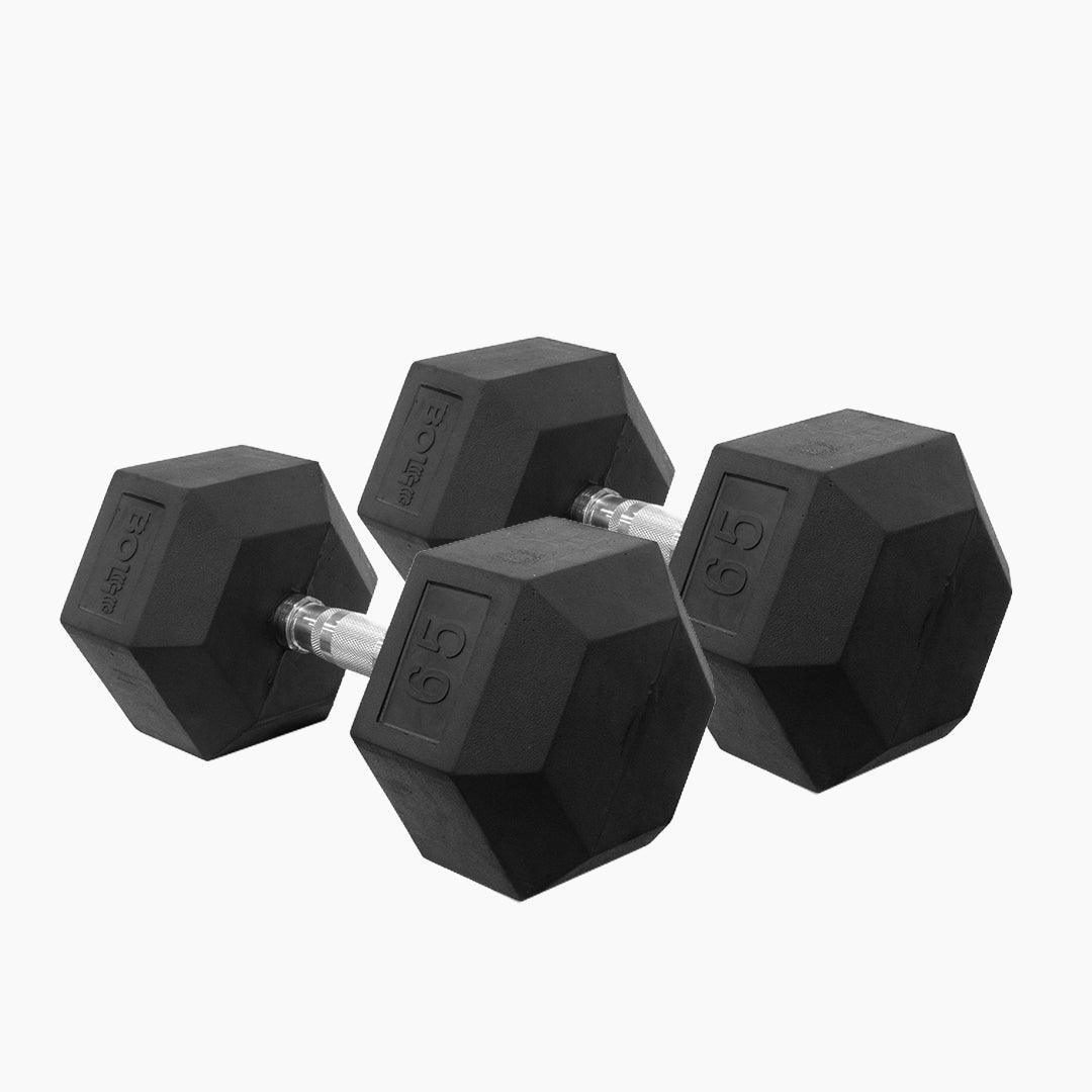 65 Pounds Rubber Hexagon Dumbbell