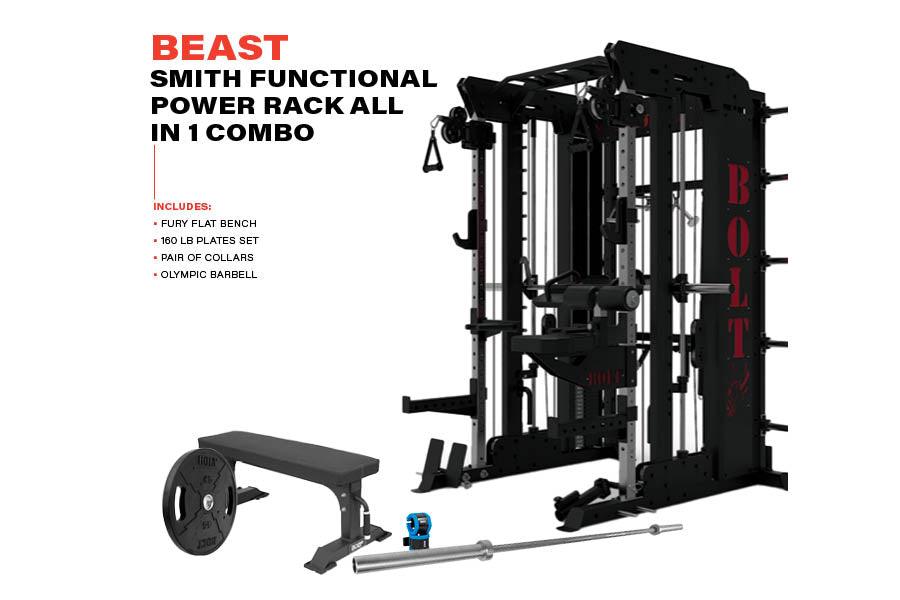 THUNDER SERIES BEAST SMITH FUNCTIONAL POWER RACK ALL-IN-ONE COMBO HOME GYM PACKAGE - Bolt Fitness Supply