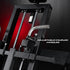 Close-up of a piece of gym equipment with adjustable knurled handles on a dark background.