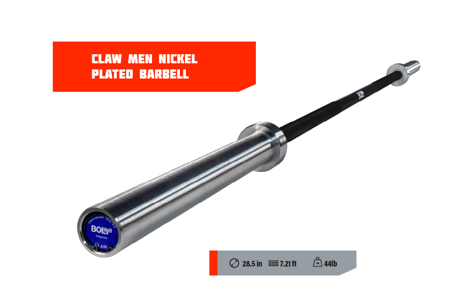 CLAW: Black Men's Nickel-Plated BARBELL - Bolt Fitness Supply