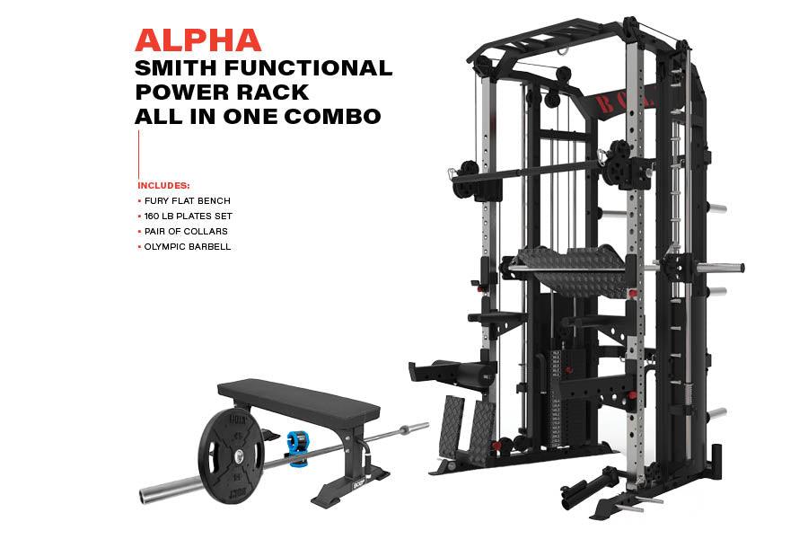THUNDER SERIES ALPHA SMITH FUNCTIONAL POWER RACK ALL IN 1 COMBO HOME GYM PACKAGE - Bolt Fitness Supply